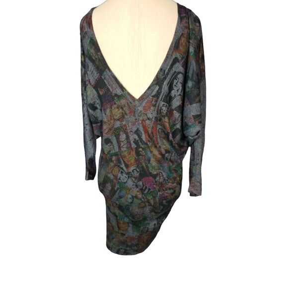 Crimson Ivy Gray Print Tunic Dress Long Sleeves Fashion Size Medium - Picture 2 of 4